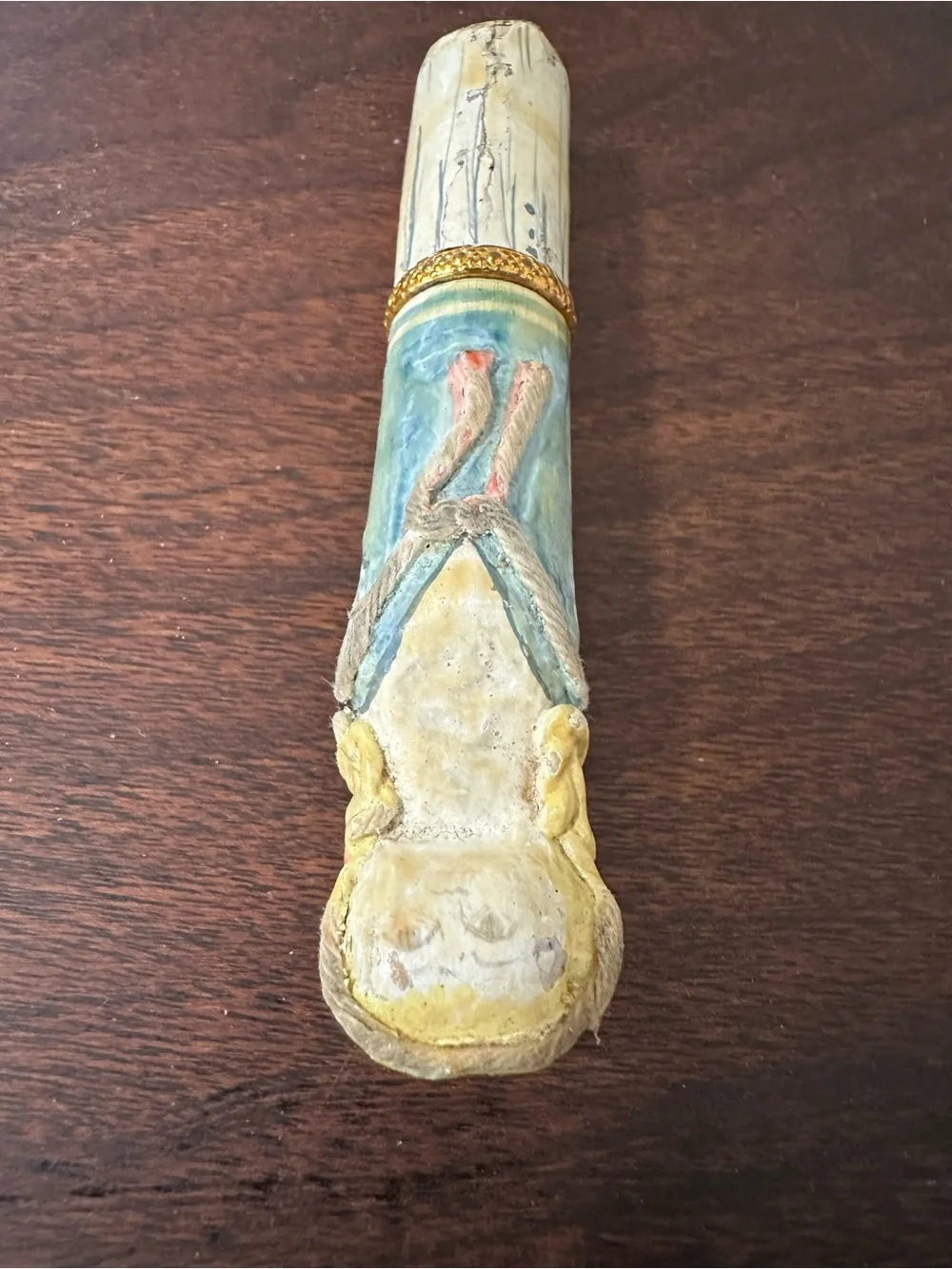 Vintage 1960s Mexican Paper Mache Doll Lipstick Holder Case LF Mid Century Folk